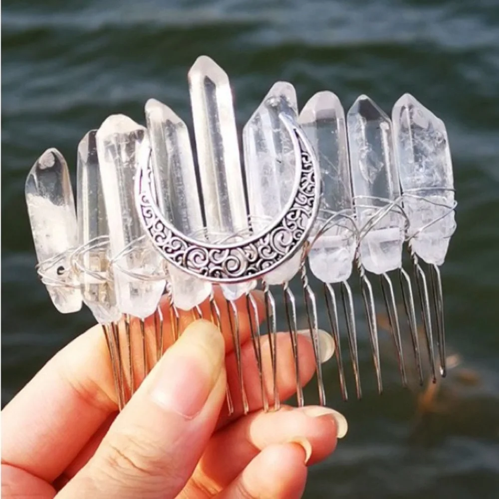 79R. Moon Crystal Hair Comb - Picture 2 of 3